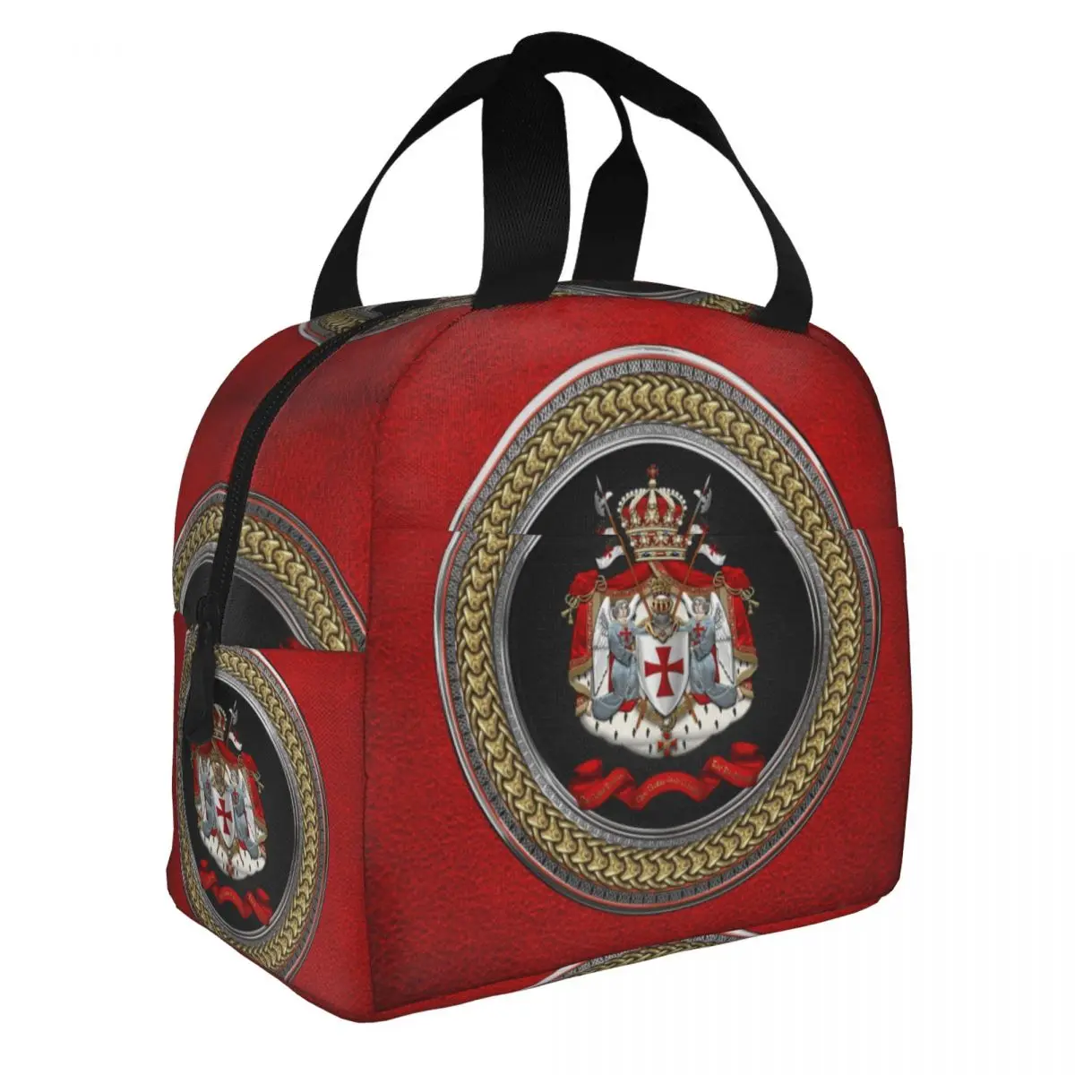 Custom Knights Templar Flag With Coat Of Arms Insulated Lunch Bags Medieval Warrior Cross Resuable Thermal Cooler Bento Box