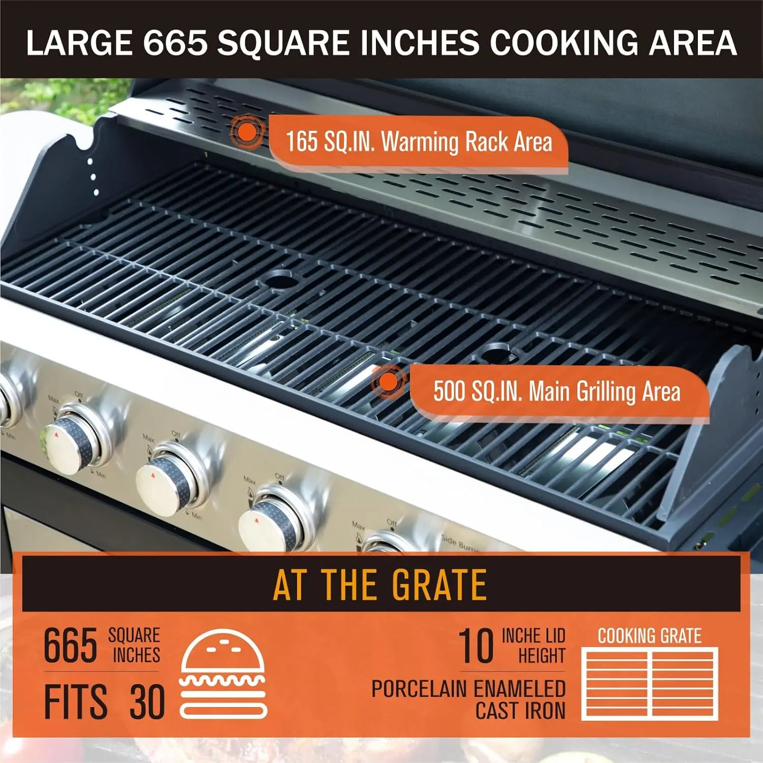 Sophia & William 6-Burner Propane Gas BBQ Grill with Side Burner & Porcelain-Enameled Cast Iron Grates 65,800BTU Stainless Steel