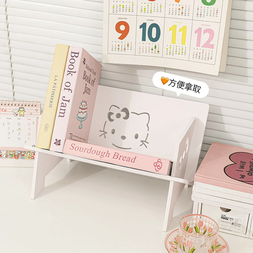 Cute Cartoon Sanrioed Kuromi Hellokitty Cinnamoroll Desktop Tilting Bookshelf To Store Books, Stationery Cosmetics and Books