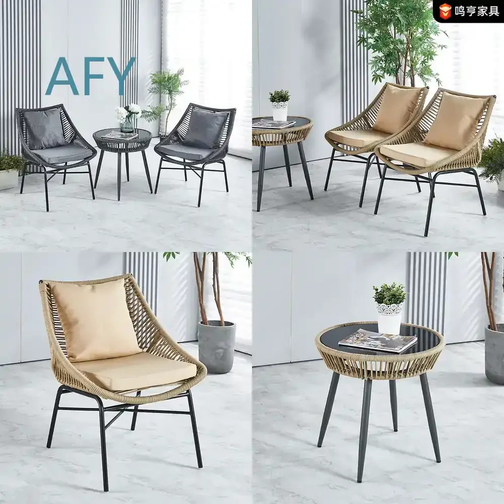 Wicker Chair Set of 3 for Outdoor Patio Garden Balcony Sun Protection Leisure Furniture for Outdoor Table and Chairs