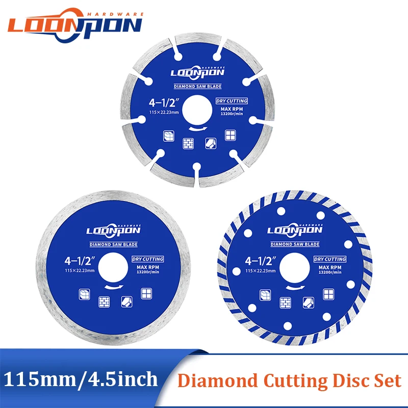 

4-1/2 inch Wet Dry Diamond Cutting Blade Set, 7/8 inch Hole Diameter Diamond Saw Blade for Tile Masonry 3Pcs