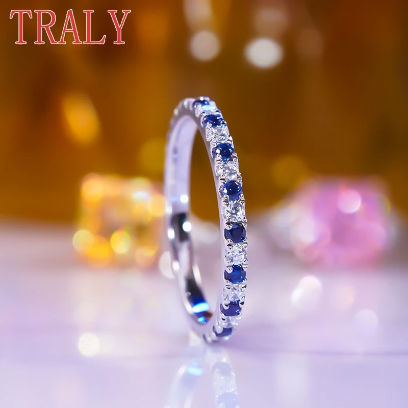 Anillos redondos de Plata de Ley 925 con piedras preciosas de color azul/blanco para mujer, joyería de lujo para regalo de fiesta, alianzas de boda