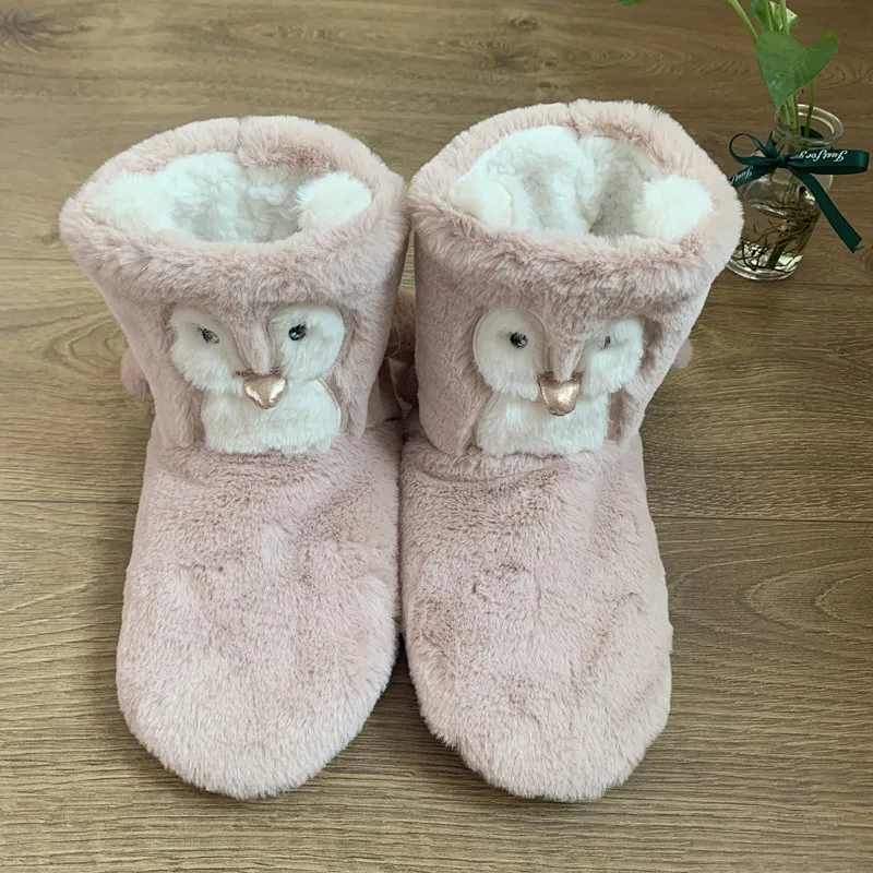 House Slipper Fur Female Women Shoes Flat Contton Plush Anti Skid Grip None Indoor Fluffy Kawaii Cute 3d Penguin Home Boots Soft