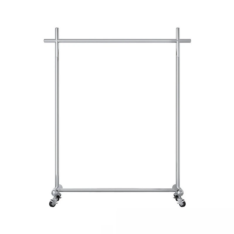 Stainless steel brushed silver clothes rod with wheels floor rack coat cap