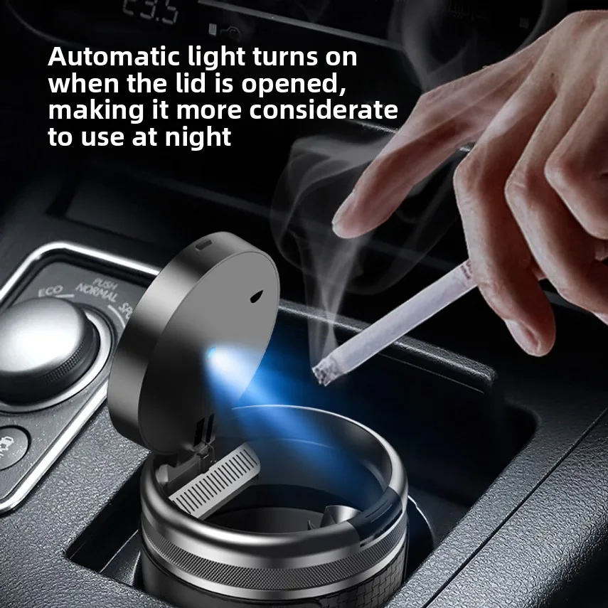 Car Ashtray With Lid, Automatic Smoke Extinguishing, High-end In-car Anti-ash Scattering