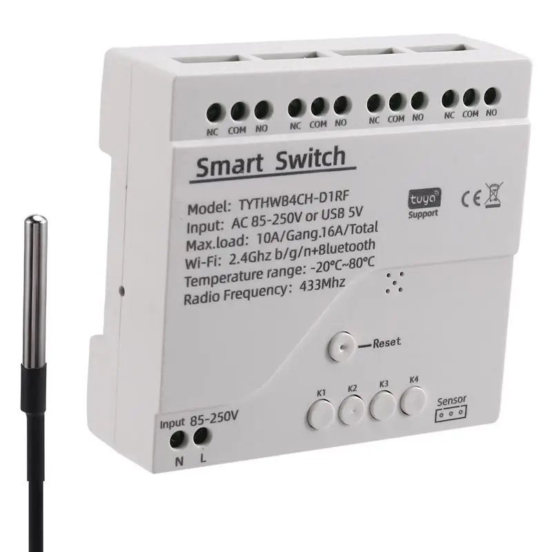 N35R-Tuya Wifi Smart Switch Temperature Sensor Monitor AC 85-250V Wireless Smart Switch For Alexa Google Home