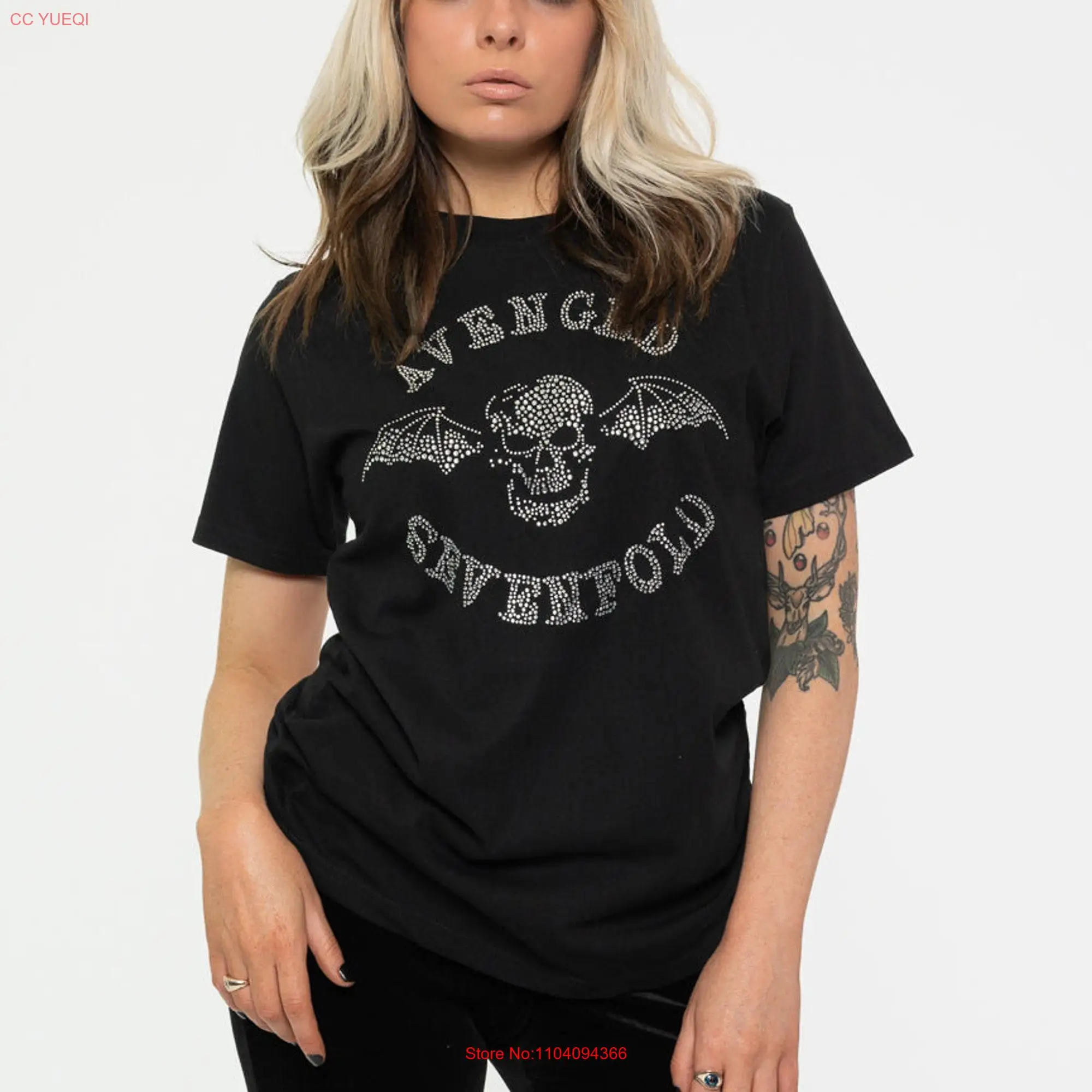 Avenged Sevenfold Diamante Deathbat Skinny Fit T Shirt long or short sleeves