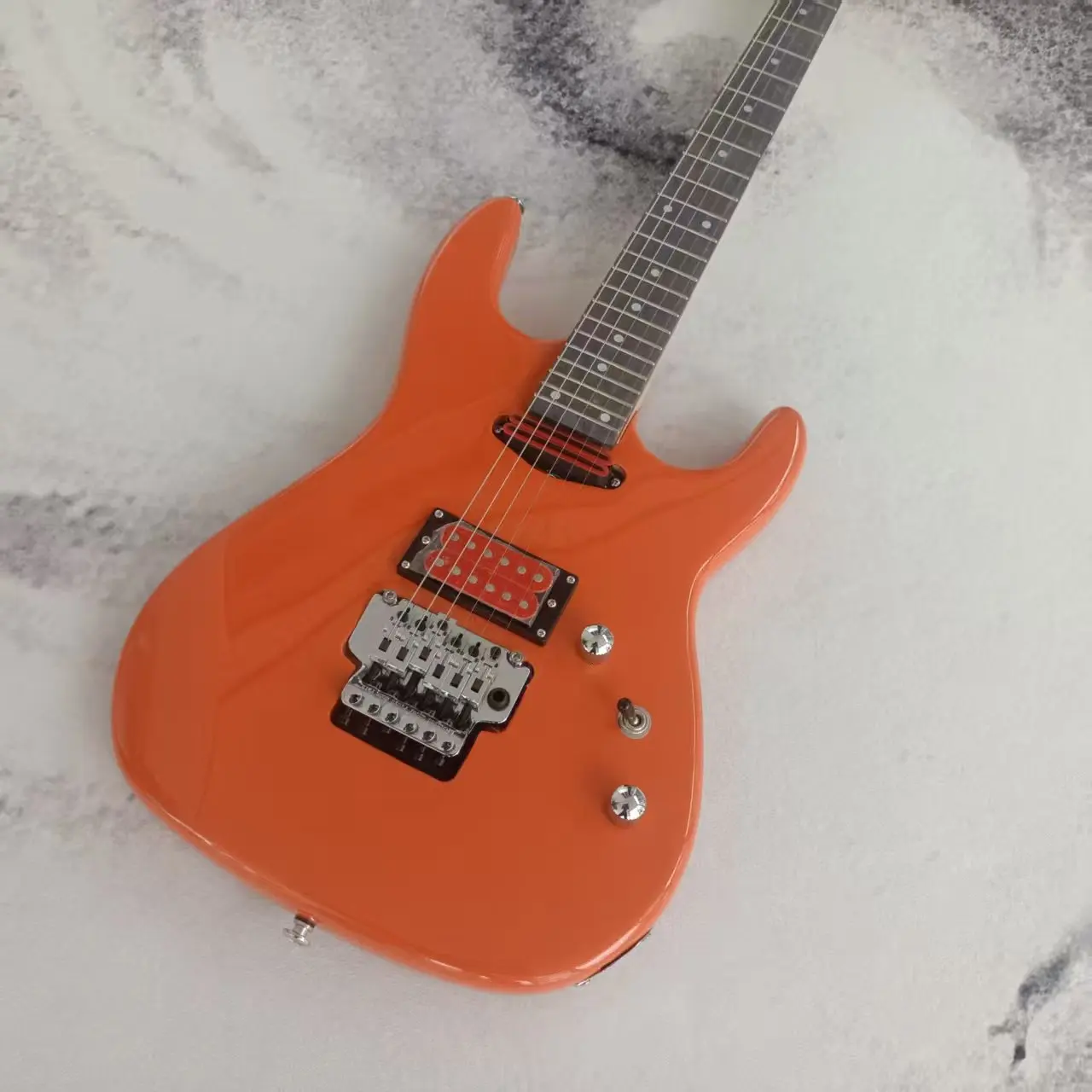 6‑String HH Electric Guitar Bright Orange Gloss Double Lock Tremolo Maple Neck Rock Metal Guitar
