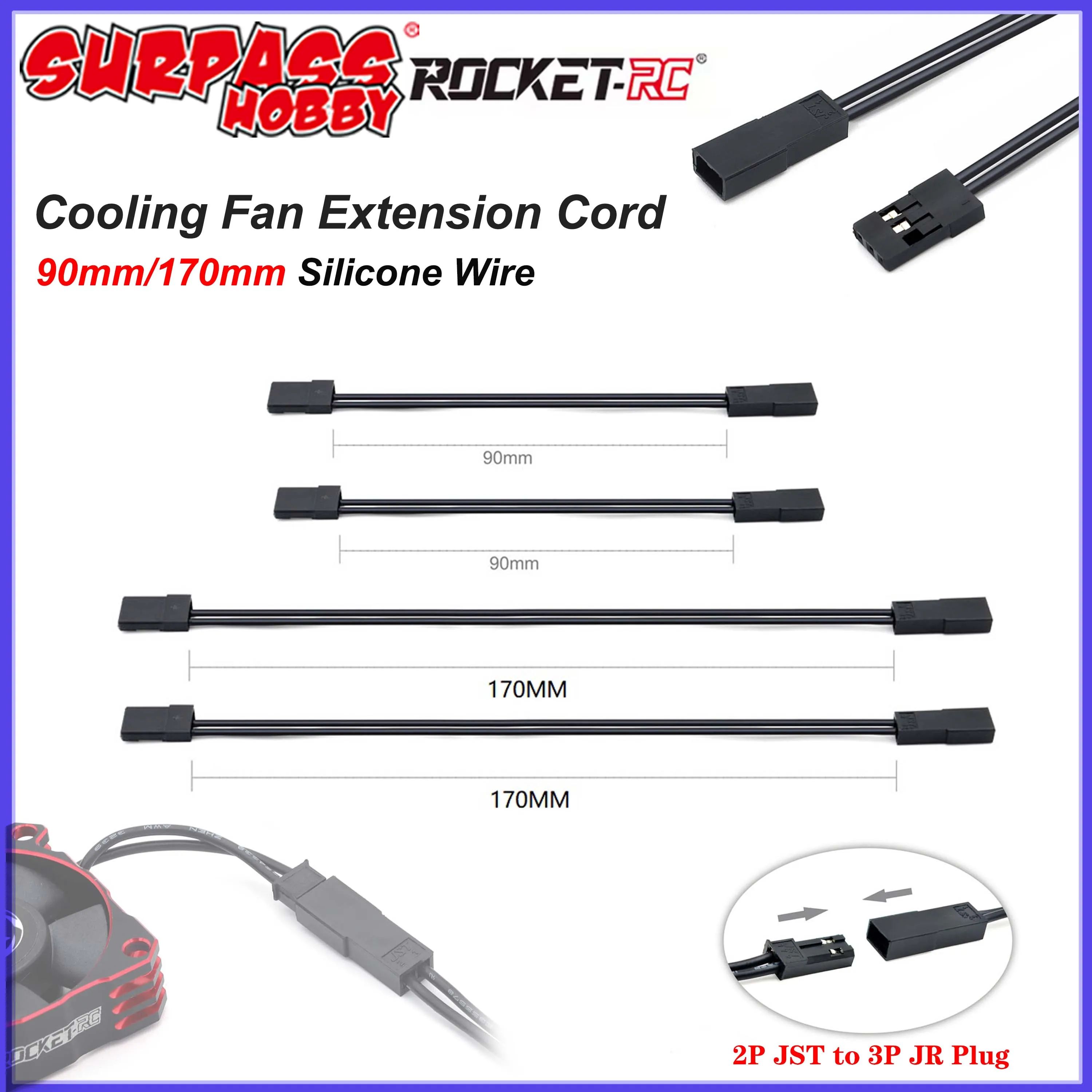 1/2/5PCS 모터 냉각 팬 연장 코드 케이블 90mm 170mm 26AWG 실리콘 와이어 2P JST에서 3P JR 플러그로 RC 자동차 트럭 비행기 ESC용