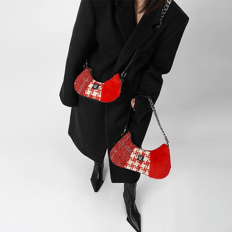 

Rebirth Y2K Trendy oulder Bag Color Blo Patchwork Fur Contrast Young Casual Sle Handbag Faionable Underarm Bag