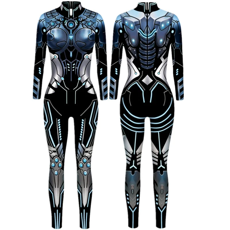 Cyberpunk Cosplay Fantasias para homens e mulheres, Sexy Catsuit, Macacão Robô Punk, Bodysuit Halloween, Roupas de Carnaval