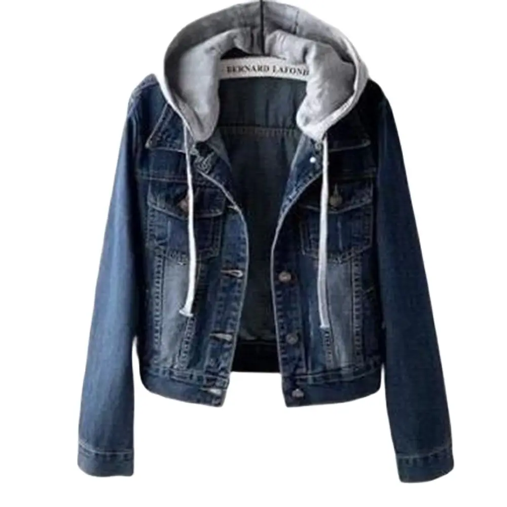 Coat Female Jeans Denim Ladies Top Bomber Outerwear Gray Cardigan Cowboy Hoody Warm Winter Jacket Women Autumn Removable Hooded