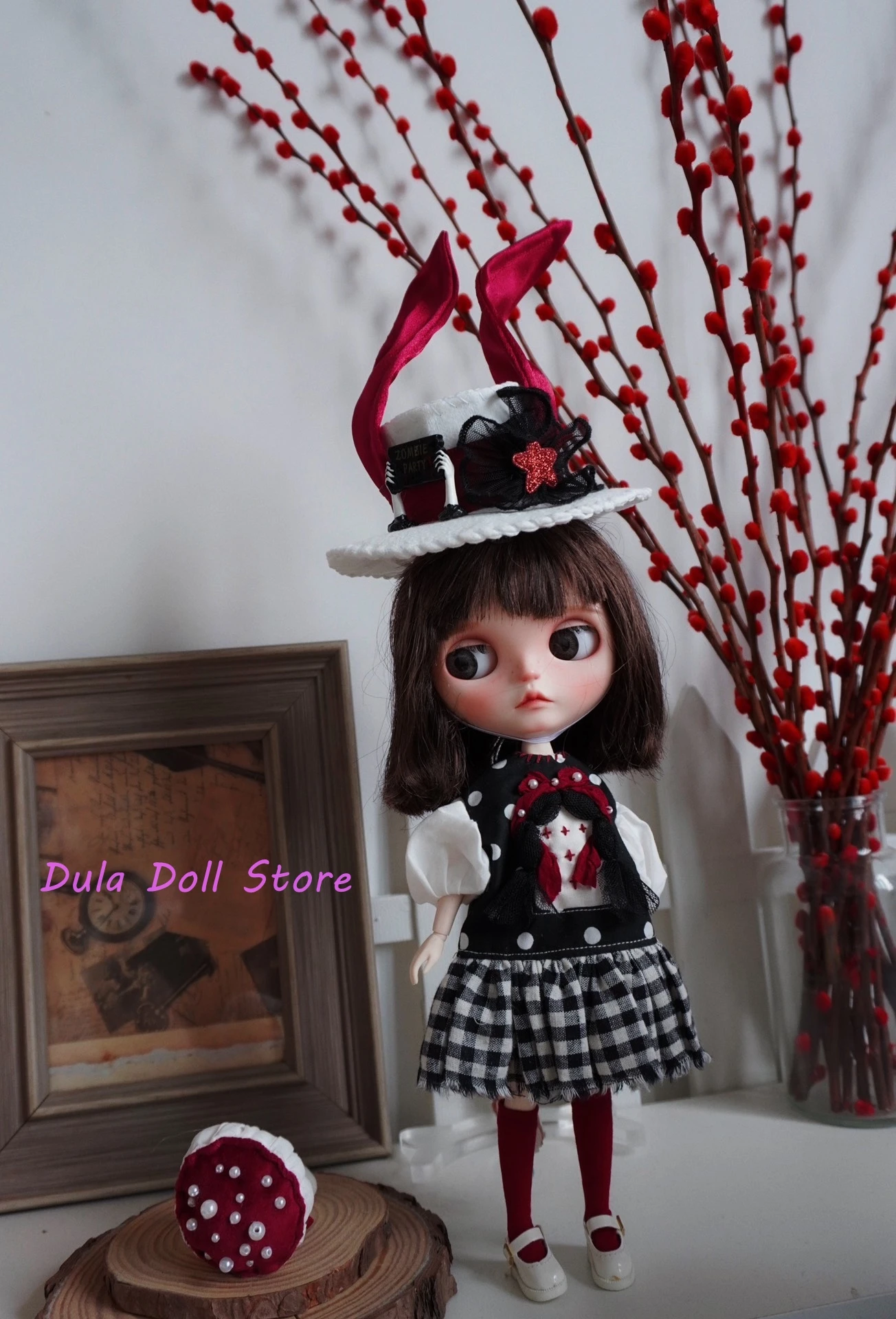 Dula Doll Clothes Dress Rabbit ear hat skirt Blythe ob24 ob22 Azone Licca ICY JerryB 1/6 Bjd Doll Accessories