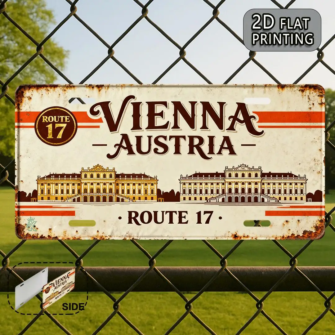 2D Flat, 1pc Vienna Vintage Metal Aluminum License Plate, Decorative Sign, for Decorative Use Only, Travel Gift, Souvenir Gift