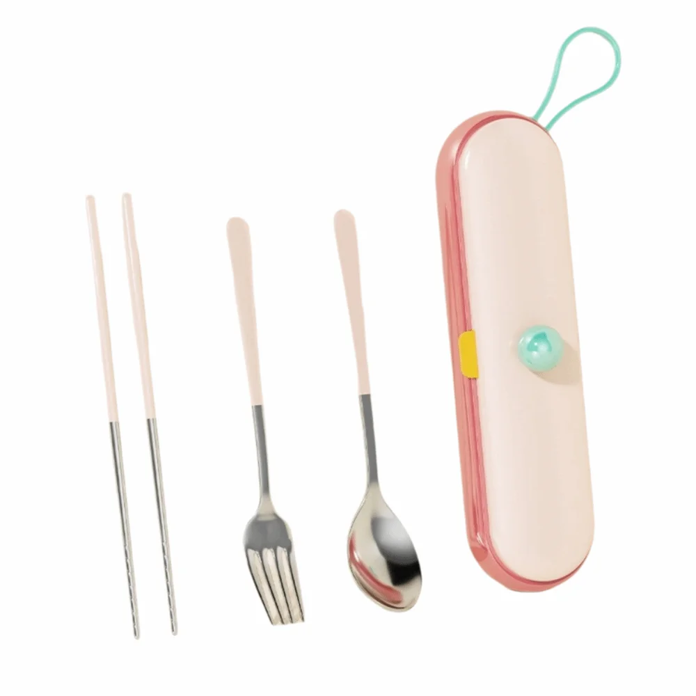 

Cartoon Pattern Portable Tableware Set Stainless Steel Storage Box Fork Dining Utensils Kit Reusable Eco Friendly