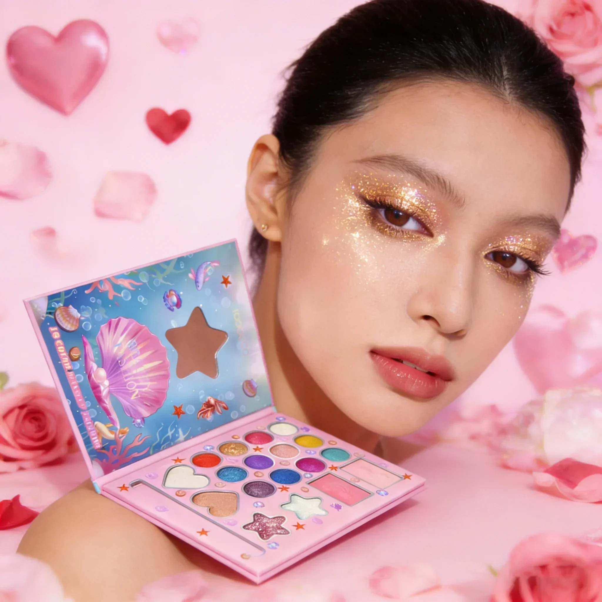 

18 Colors Kids Makeup Palette for Girls Pink Glitter Matte & Shimmer Eyeshadow Gift for Birthday Party Valentine's Day