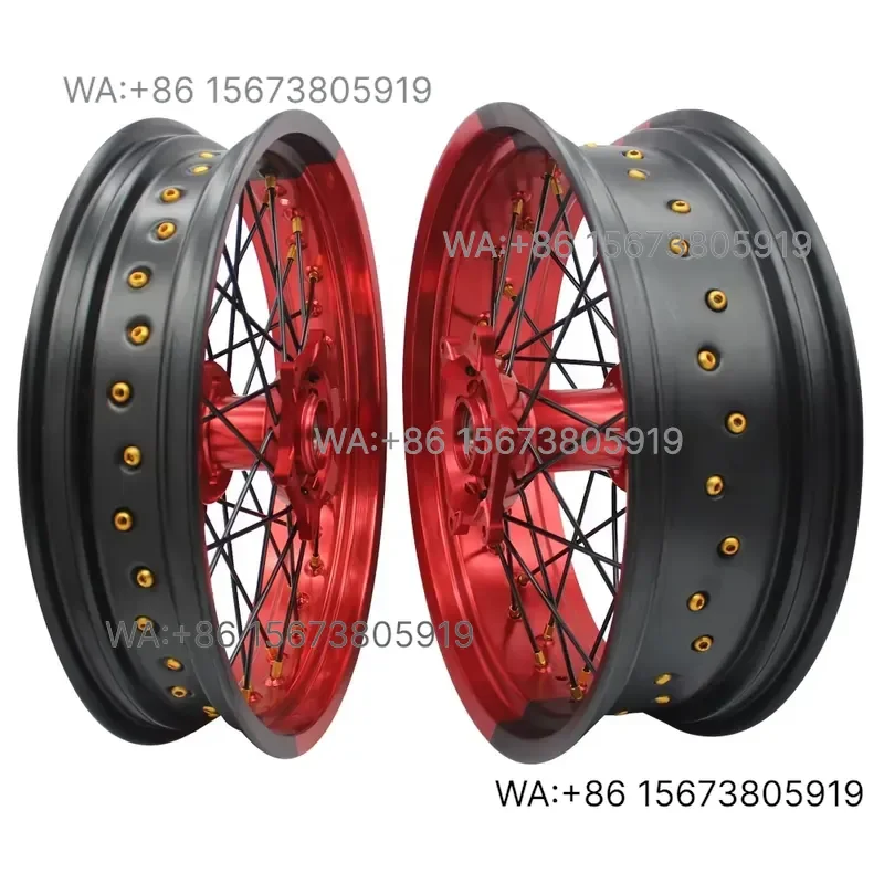 For  Wmwmnu New Anodized Aluminum Alloy CNC Double Color Front and Rear Motorcycle Wheels  Super Motard Supermoto Wheels Set