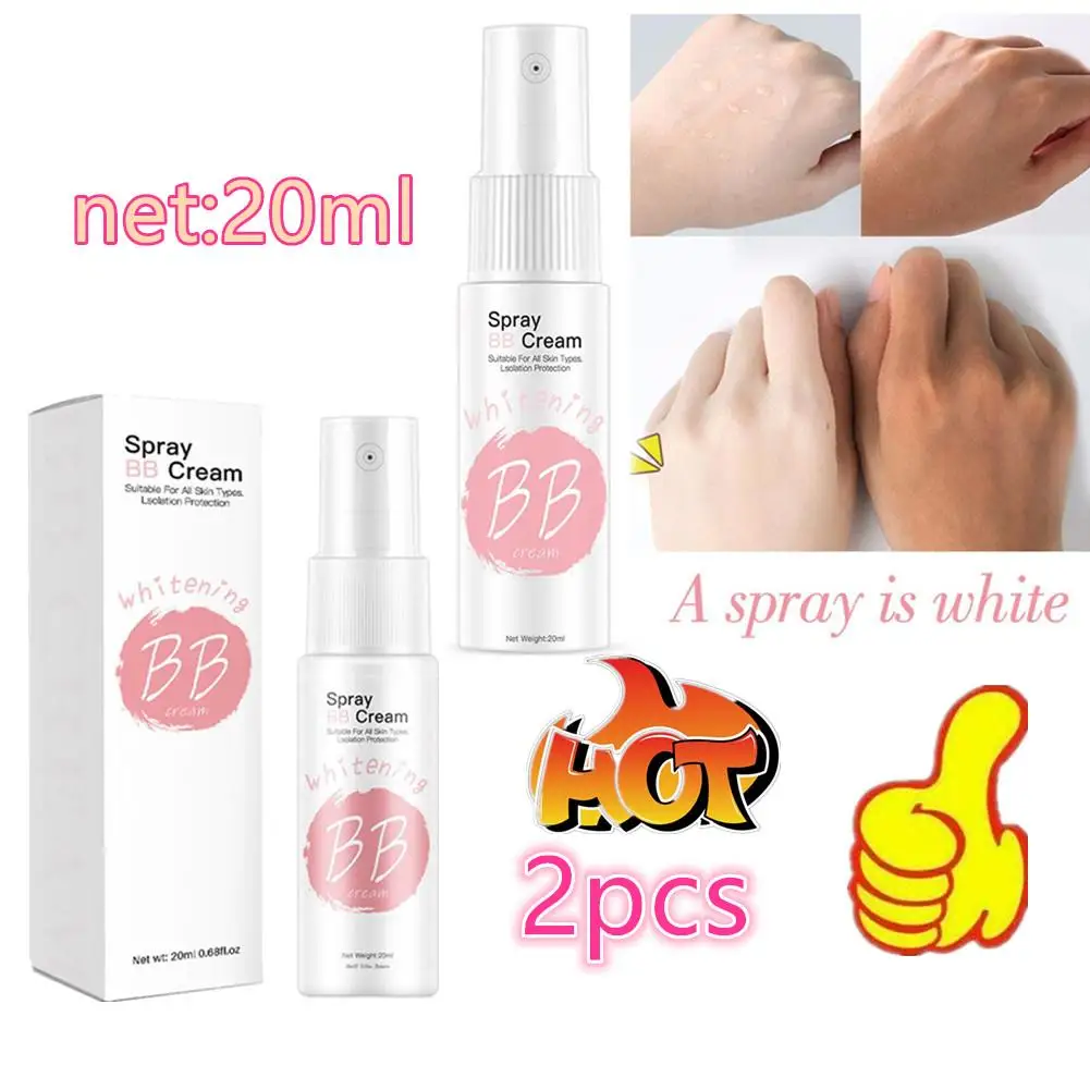 Whitening Hidratante Base Spray, BB Cream, Corretivo, Brilhante Rosto, Beleza, Fundação de Cuidados com a Pele, Maquiagem, Cosméticos Coreanos, 20ml, 2 Pcs