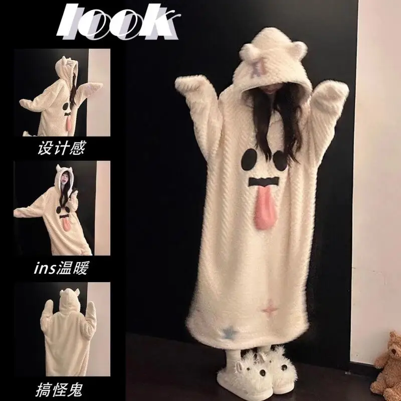 

Забавные халаты с маленьким призраком для взрослых, комбинезоны, пижамы с героями мультфильмов, кигуруми, костюмы для косплея на Хэллоуин, одежда для сна с животными