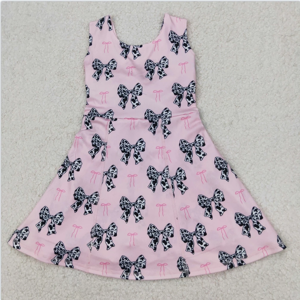 

Hot Sale Baby Girls Swimsuits Baby Girls Western Cow Print Bow Sleeveless Knee Length Designer Clothes Girls Dress Set Toddler