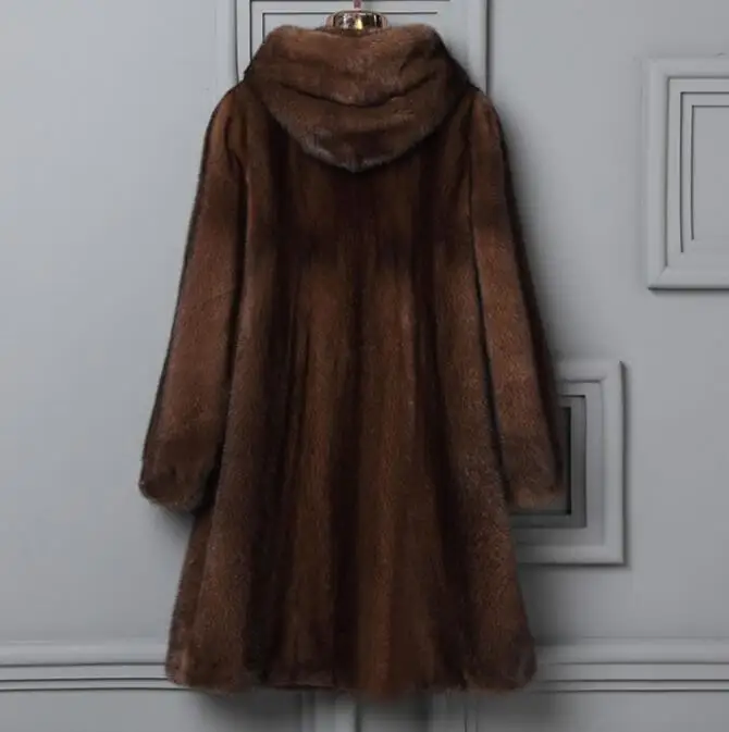 New Winter Womens Long Section Hooded Fake Mink Jackets High Quality Faux Fur Coat Female Winter Jacket