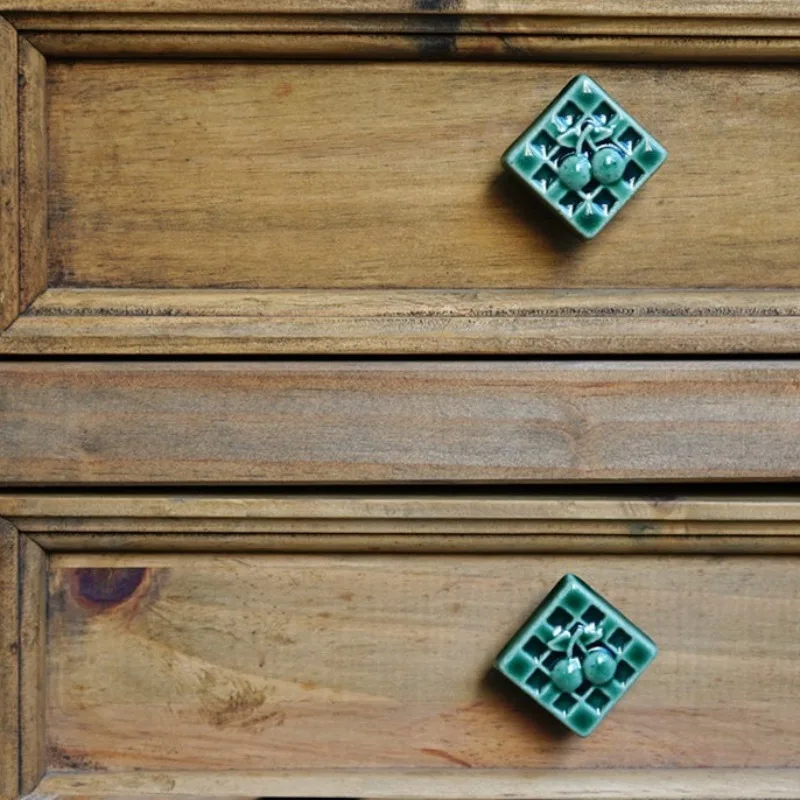 Glass green cherry single-hole drawer retro cabinet door handle