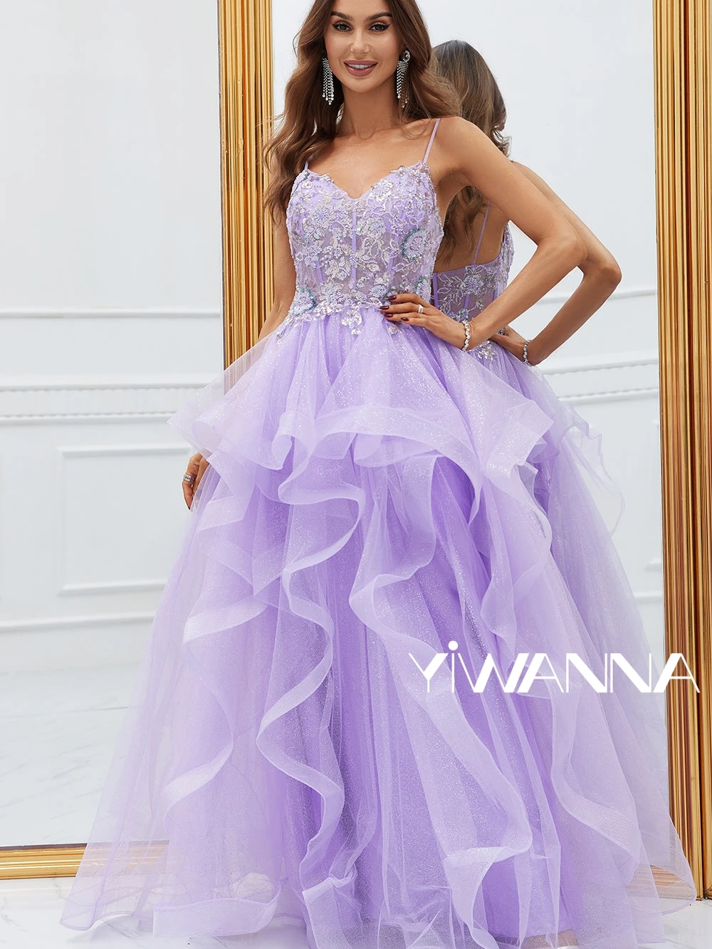 Sexy Spaghetti Straps Cocktail Dress Customized Sequined Evening Gown Glitter Purple Ruffled Prom Dress For Formal Occasion