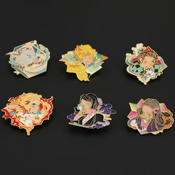 Japan Anime Demon Slayer Charms Metal Enamel Brooch Cartoon Rengoku Kyoujurou Hashibira Inosuke Agatsuma Zenitsu for Toy Gift