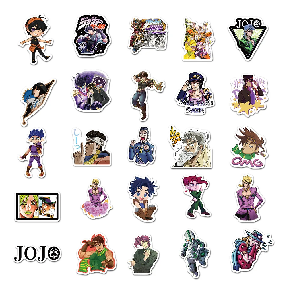 50pcs Anime JoJo\'s Bizarre Adventure Graffiti Stickers Waterproof Laptop Skateboard Stickers Decoration Supplies