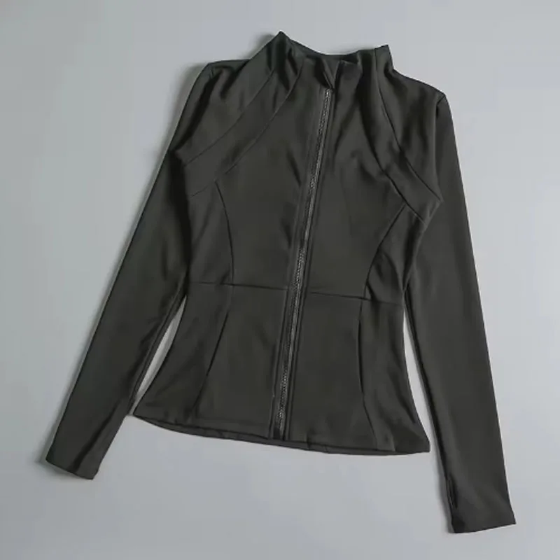 New yoga wear ladies coat round high elastic loose yoga exercise fitness long sleeve stand-up collar yoga tops