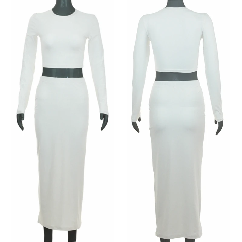 Womens Dress Sets Long Sleeve Crop Tops And Mid Calf Skirt Suit Fashion 2PCS Set Slim Office Lady Autumn Suits Clothing Q2418 - Image 4