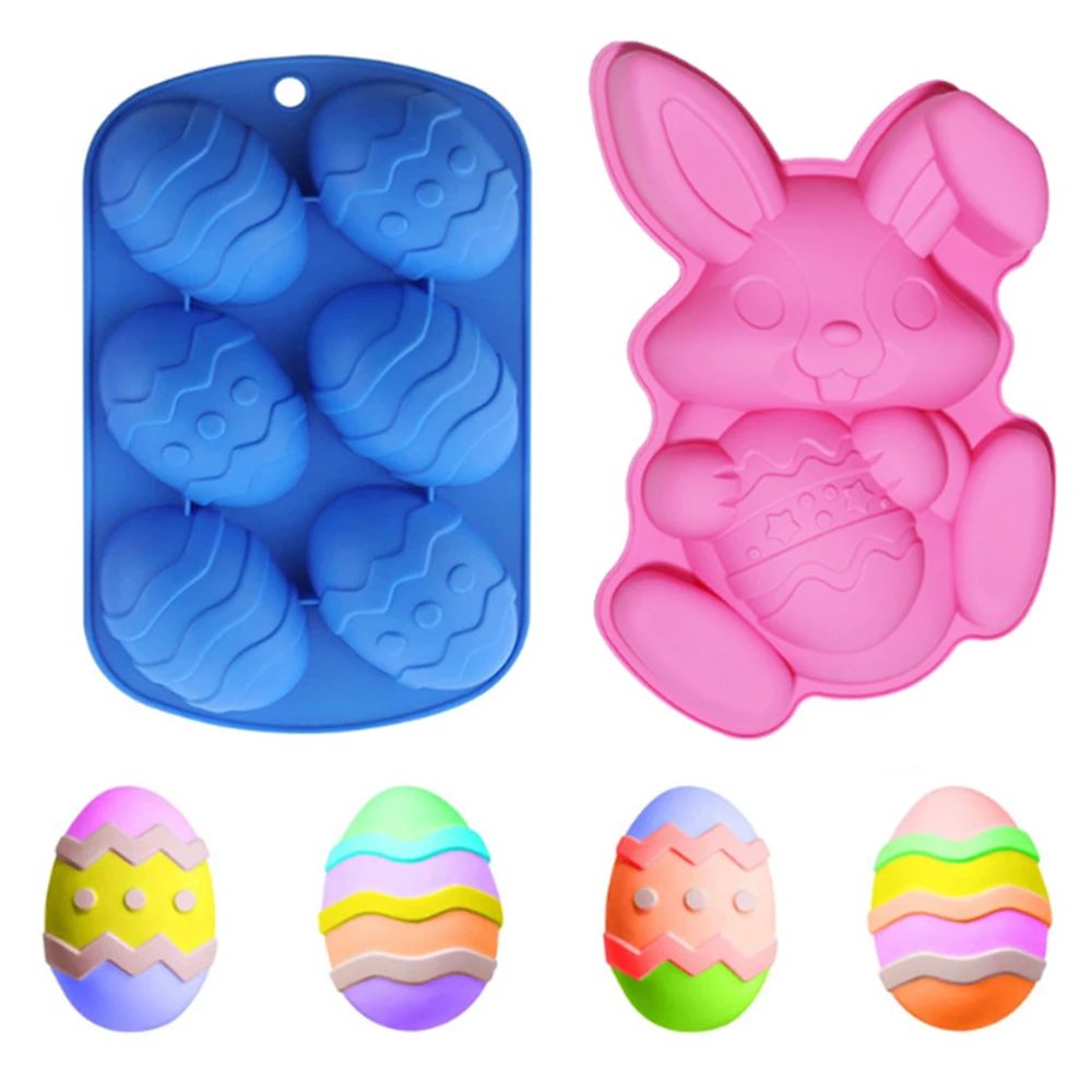 3D Easter Surprise Egg Chocolate Mold Silicone Rabbit DIY Baking Tray Pastry Fondant Mould 2023 Easter Decoration Cake Tool