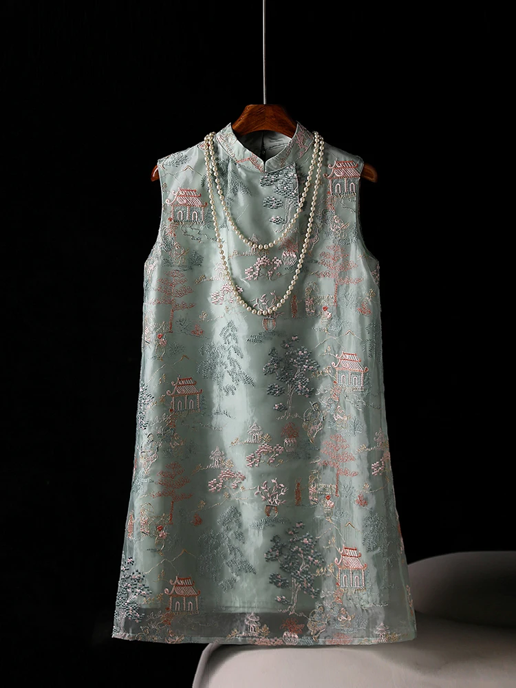 

New Chinese Style Women's Vest 2026 Summer Beautiful plus Size Belly Covering Slimming Dress Breathable Short Cheon...