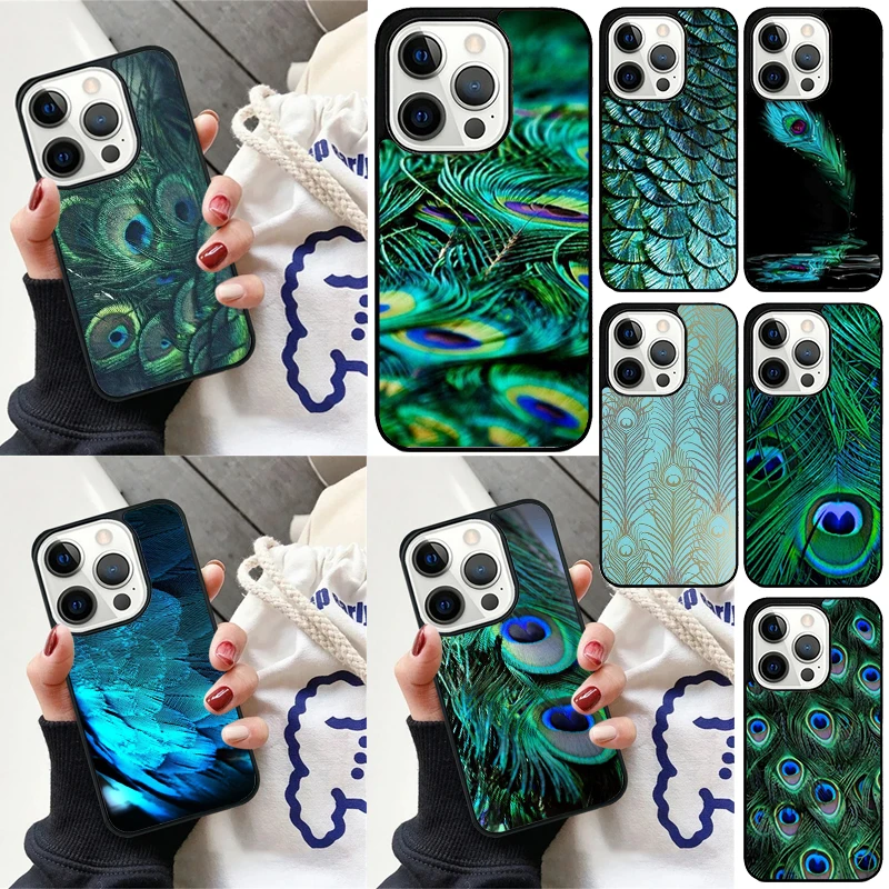 

Чехол для телефона с бирюзовым камнем и павлиньим пером для iPhone 17, Air 16, 15, 14, 12, 13, PLUS 11 PRO MAX, чехол Fundas