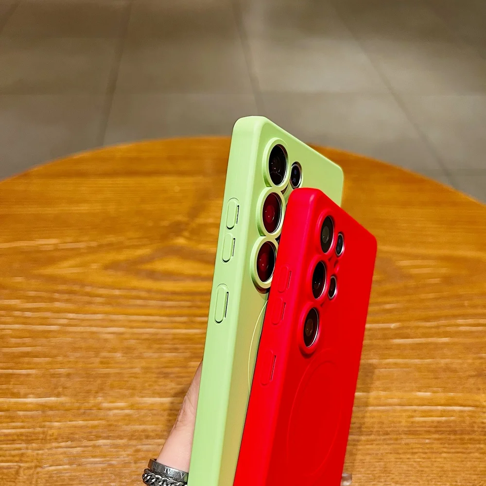 حافظة لهاتف Magsafe لهاتف سامسونج جالاكسي S25 S24 S23 S21 Plus Ultra FE S25 Edge S22 Plus غطاء مقاوم للصدمات من السيليكون فائق النعومة