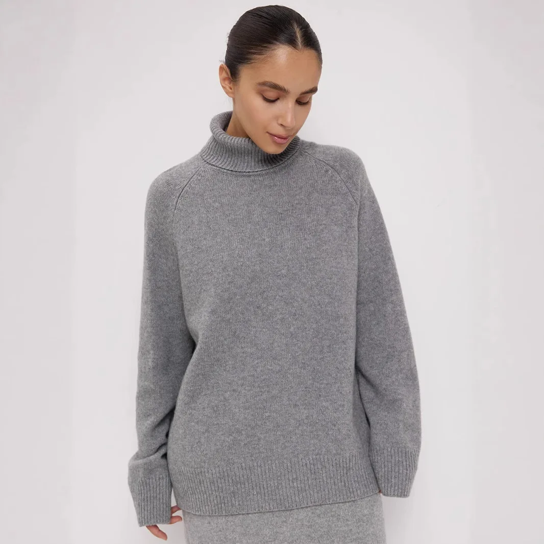 KIDCRKJ Autumn Winter Women Turtleneck Knitted Sweater Women Simple Oversized Pullover Warm Cozy Knit Top Fashion Casual Sweater