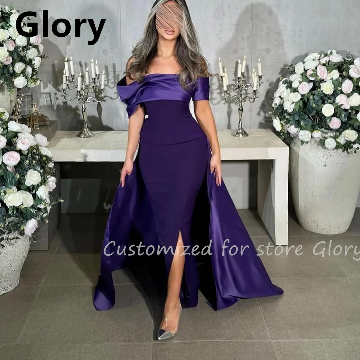 Purple Strapless Prom Dresses Sweep Train Stain Evening Dress Mermaid Customized Dresses Off Shoulder Wedding Party Gown 2025