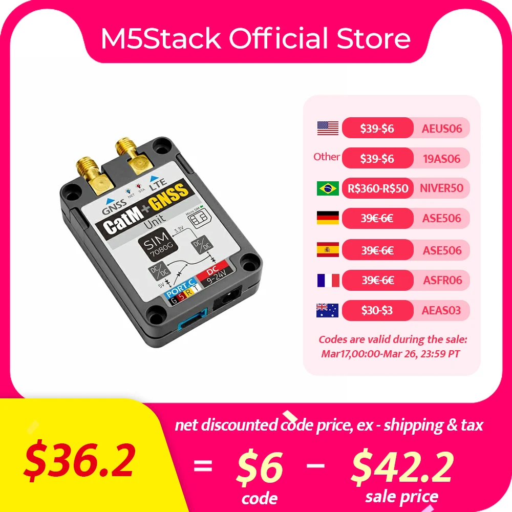 M5Stack Official SIM7080G CAT-M/NB-IoT+GNSS Unit with Telec Antenna