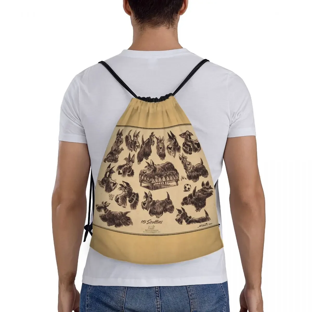 Bolsas Vintage con cordón para hombre y mujer, mochila plegable para gimnasio, mochilas de entrenamiento de Terrier escocés