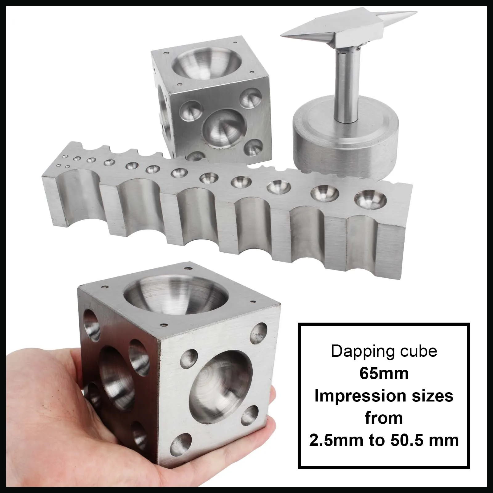 

Gold Seller Boasta Manufacturing Dapping Block 50 9 PCS for Jewelry Tools Making Sets Making Metal Forming Stainless Steel Jewe