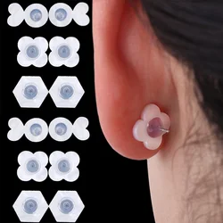 Fashion Transparent Ear Plugs for Women with White Acrylic Shell Frisbee Clip Earrings Allergy-proof Film Studs Back Buckle Cap