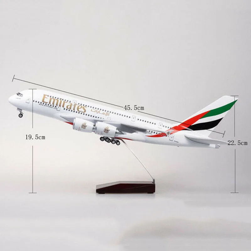 1/160 Emirates A380 Airplane Model LED Light Simulation Passenger Aircraft