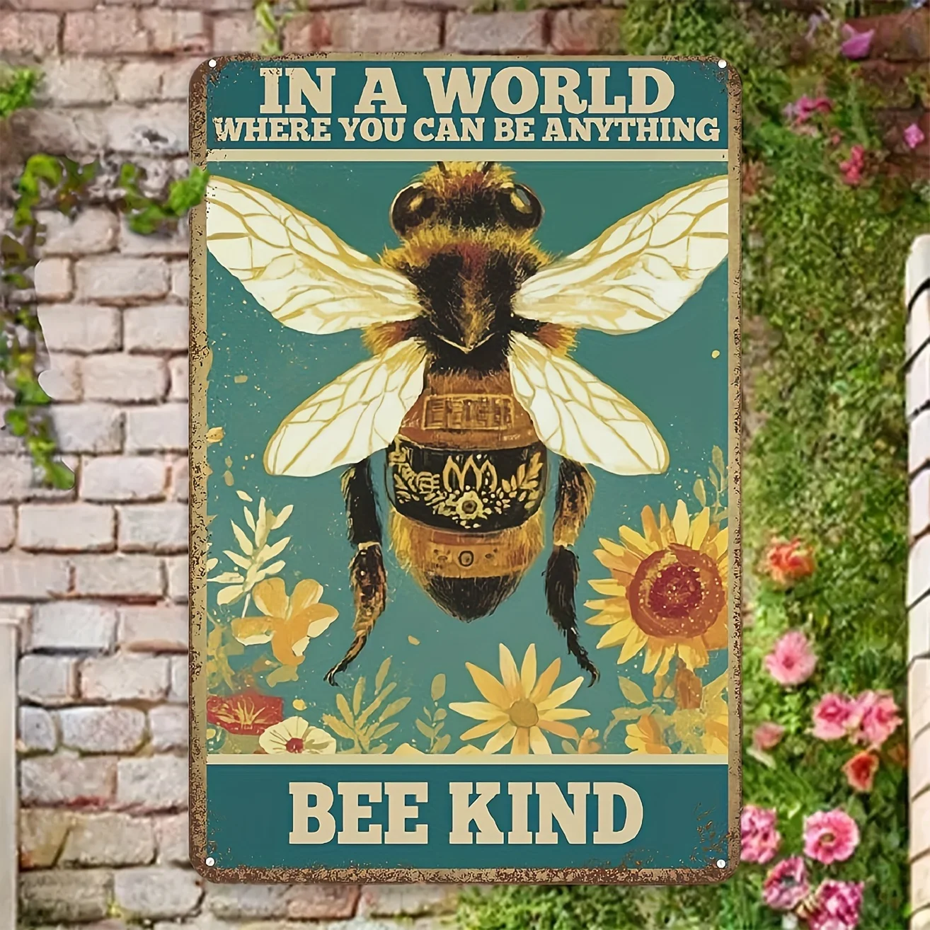 

Винтажная металлическая жестяная вывеска Be Kind - вдохновляющие цитаты на ретро-цветочном дизайне пчелы, металлическая табличка для декора спальни, ванной комнаты