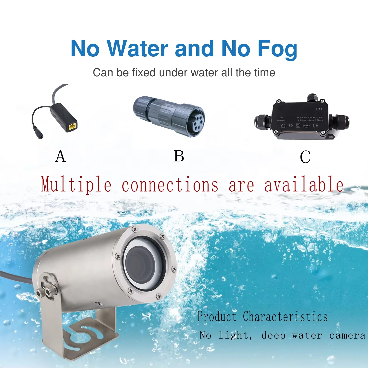 กล้องใต้น้ำแบบอนาล็อกที่ทนทานต่อการกัดกร่อนของบาร์ลัส ใช้สำหรับการตรวจจับใต้ดิน การเพาะเลี้ยงสัตว์น้ำ และการใช้งานใต้น้ำอย่างแพร่หลาย