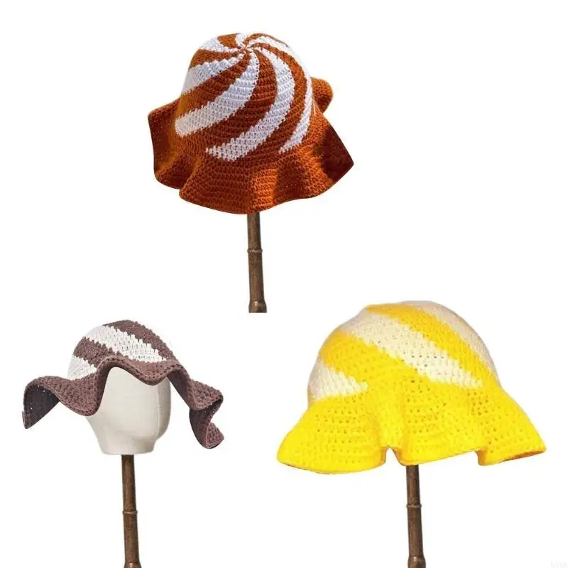 

L5YA Fisherman Hat for Woman Exaggerated Bucket Hat Knitted Ruffled Hat