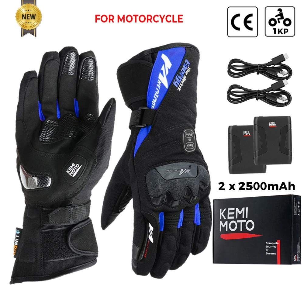 KEMIMOTO Verwarmde motorhandschoenen voor de winter, warme, waterdichte, oplaadbare thermische handschoenen voor sneeuwscooters.