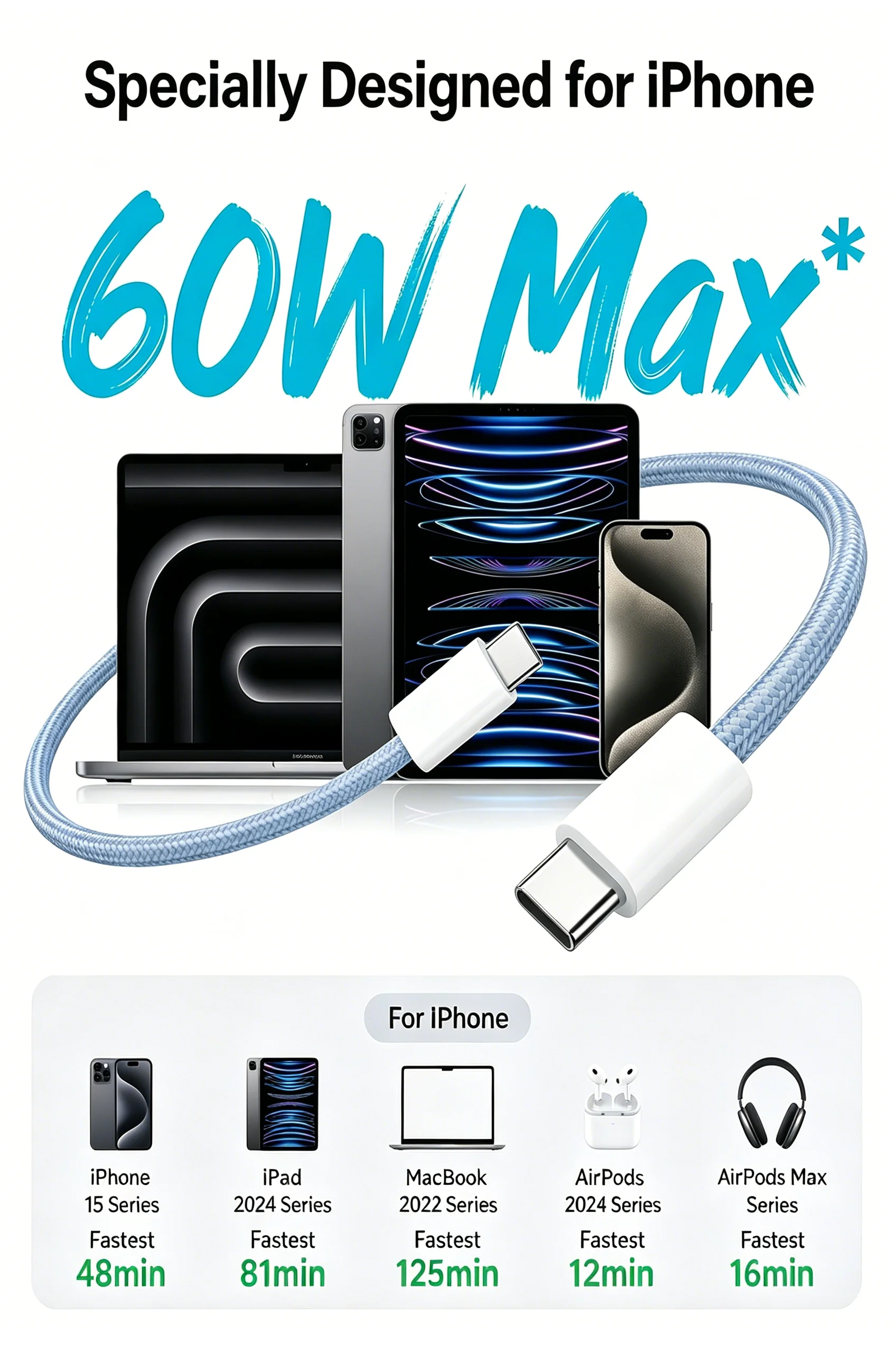 NNBILI 10 Stück 60W USB-C auf Typ-C Farbkabel für iPhone, schnelles Laden für Huawei, Xiaomi, Samsung, Typ-C-Geflechtkabel-Zubehör – Detail 3
