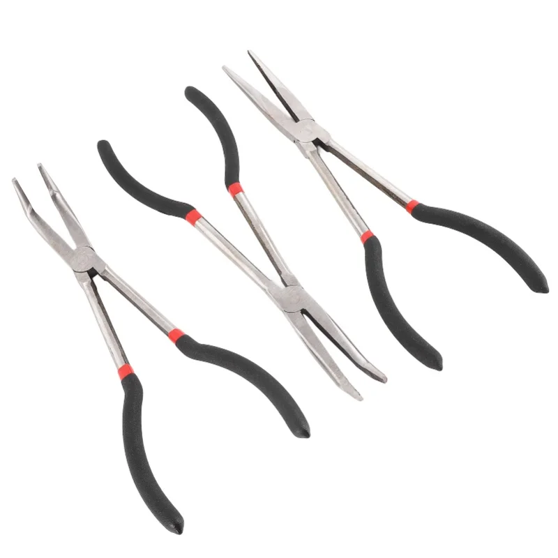 3PCS Needle Nose Pliers 11 Inch Steel Extended Straight 45 Degrees 90 Degrees Long Nose Pliers