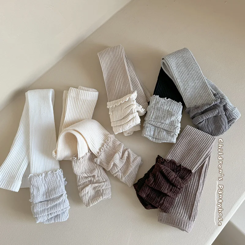 Girls Leggings Spring Autumn Break Two-piece Leggings for Kids Vertical Stripes Children's Knitted Tights Baby Stocking