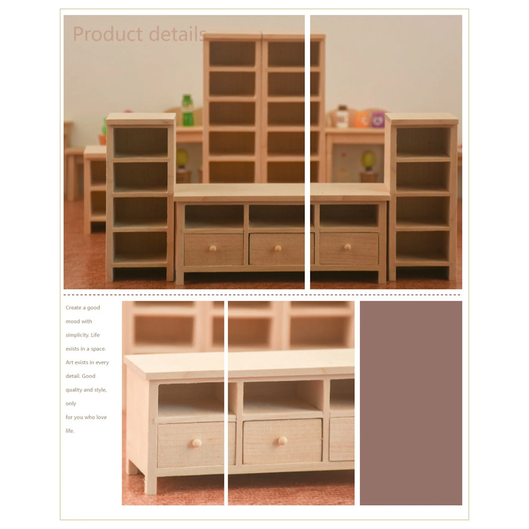 

A63T-1/12 Dollhouse Miniature Furniture Wooden TV Cabinet Display Storage Cabinet For Dollhouse Decoration Accessories